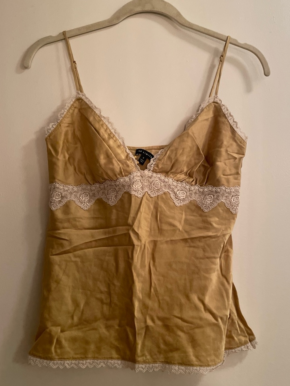 The Limited Gold Silk Camisole with Cream Lace Trim